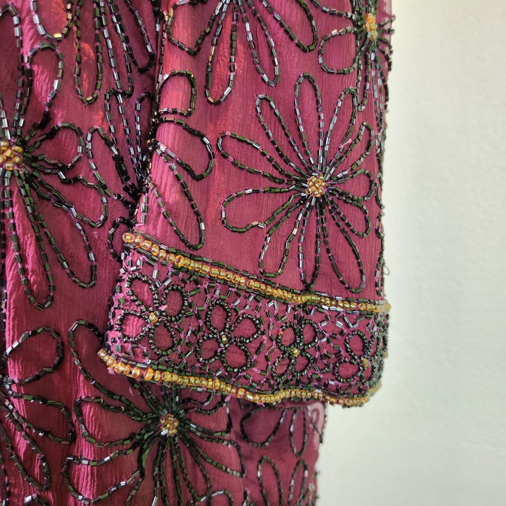 Adrianna Papell Vintage 100% Silk Beaded Top Womens 3X Floral Evening - Picture 4 of 11
